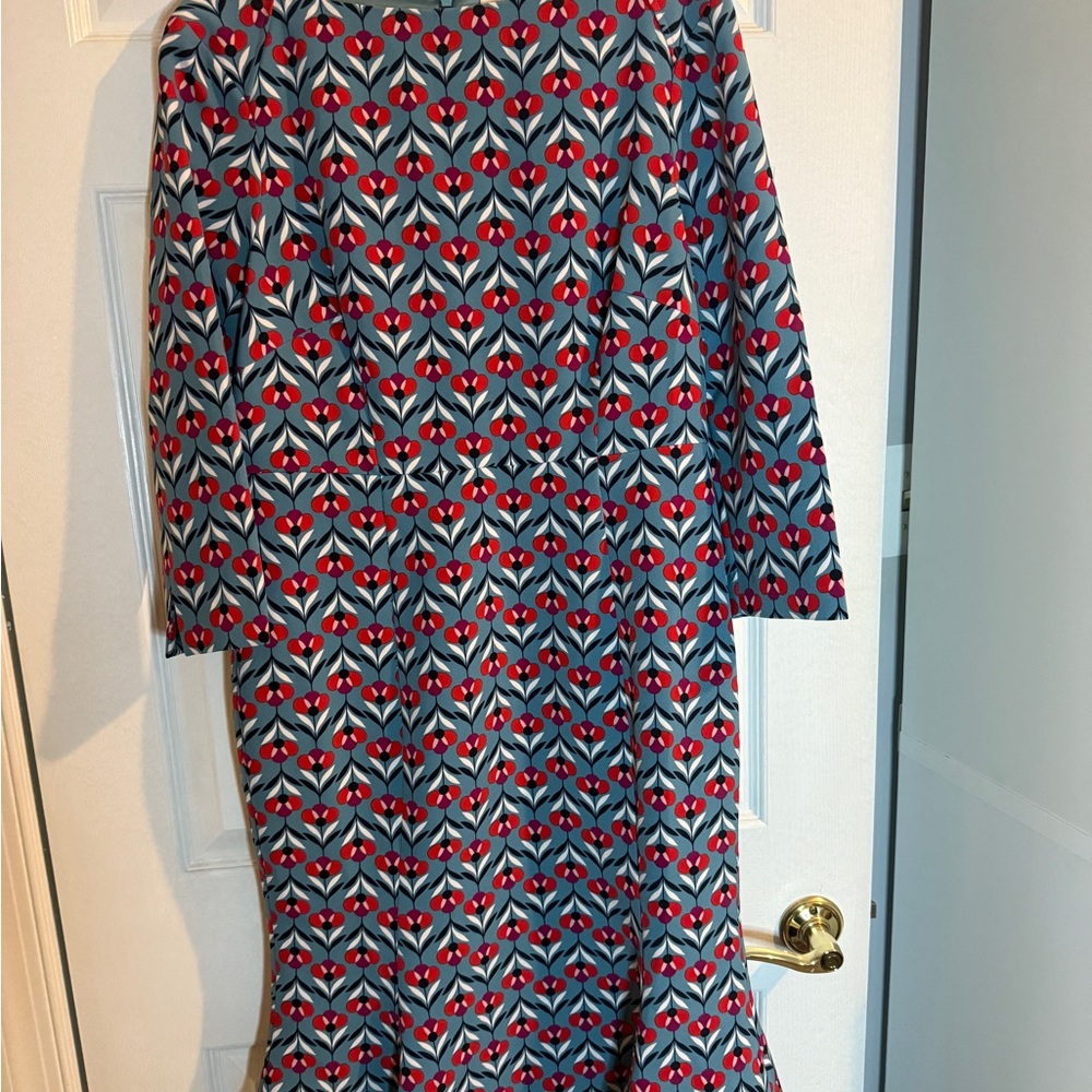 Boden Red and Blue Geometric Flower 3/4 Sleeve Dress - size 10